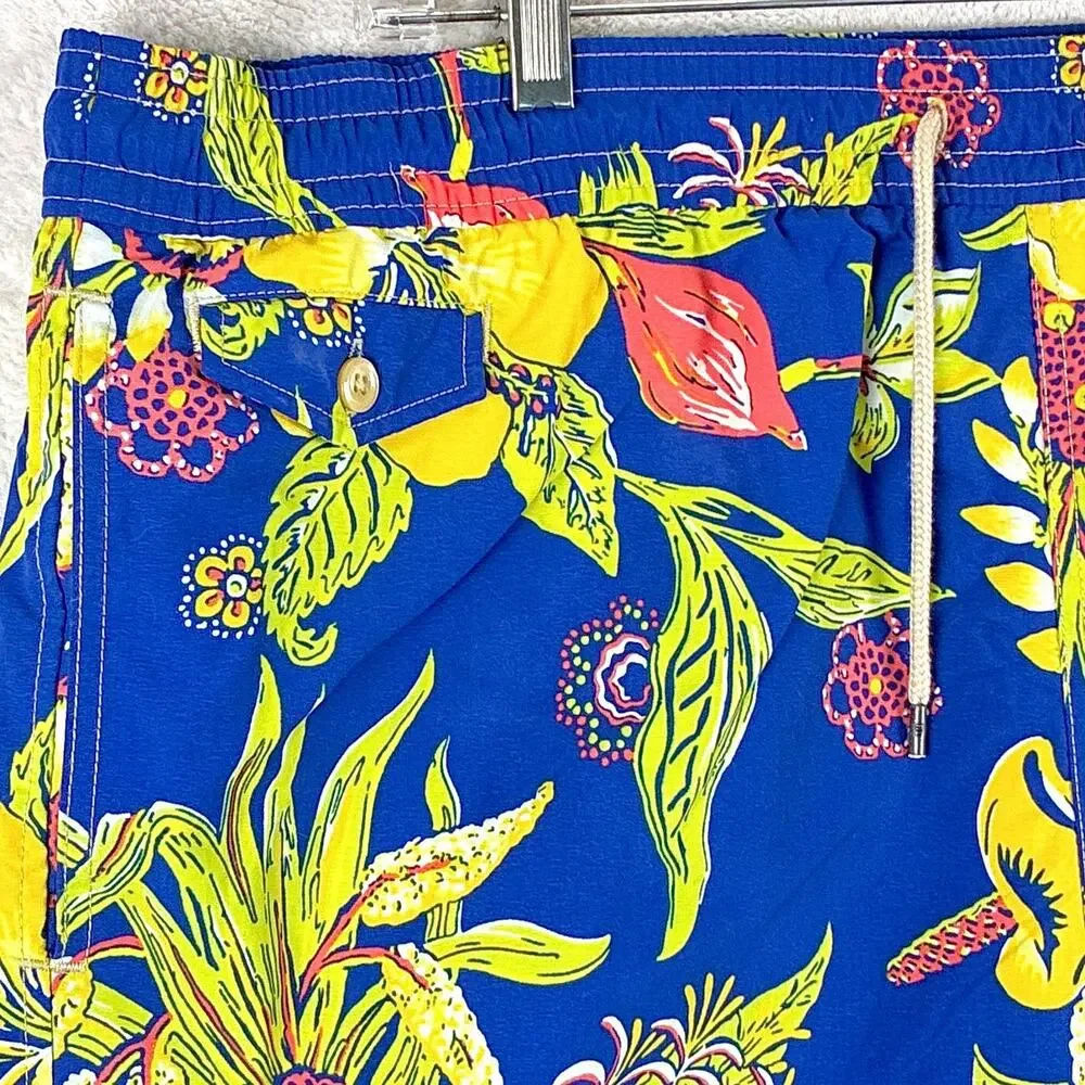 Polo Ralph Lauren Swim Trunks Mens XXL Blue Floral Hawaiian Aloha Beach Surf